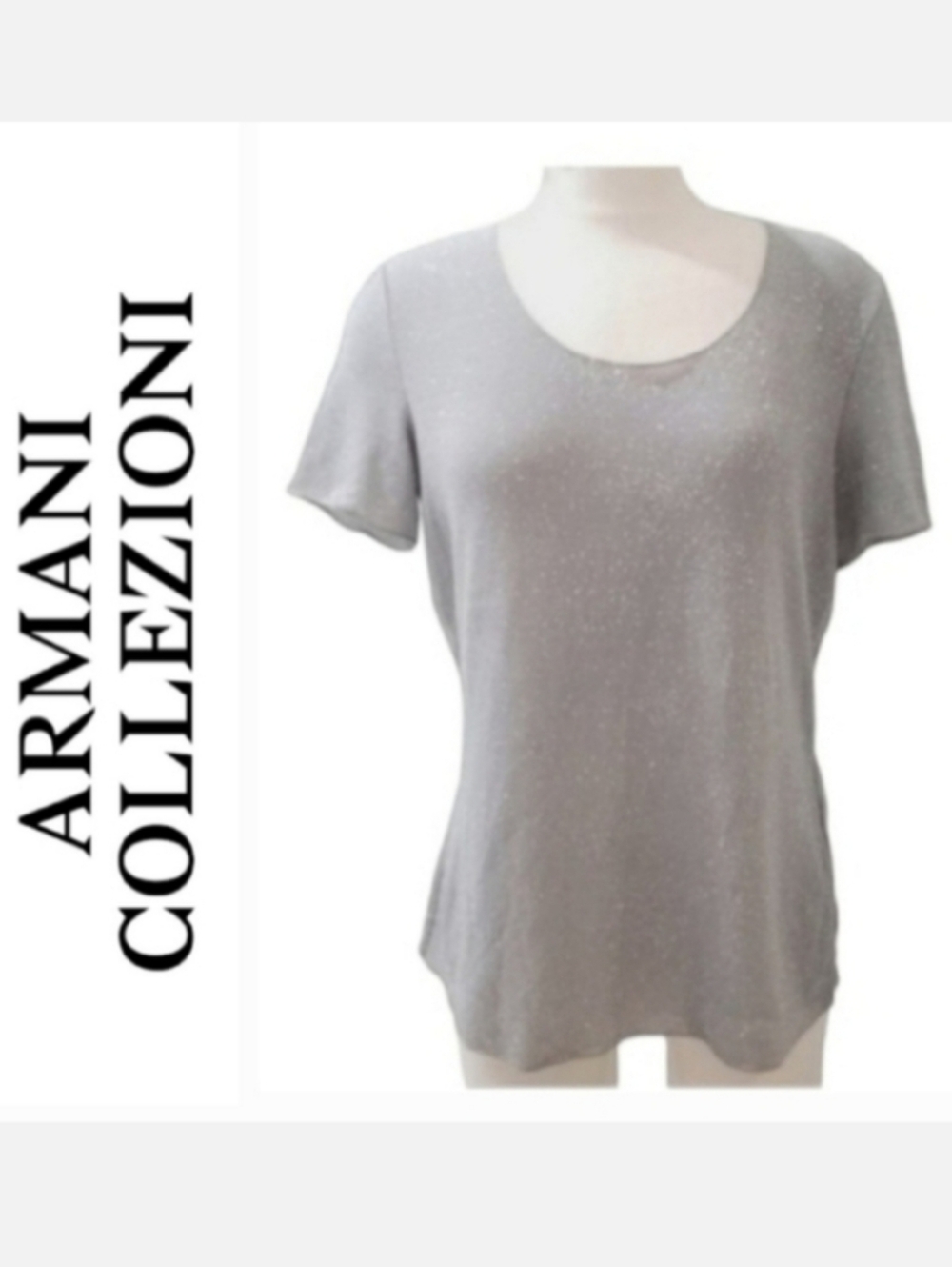 Armani Collezioni Grey Shimmer Short Sleeve Shell Made in Italy 14